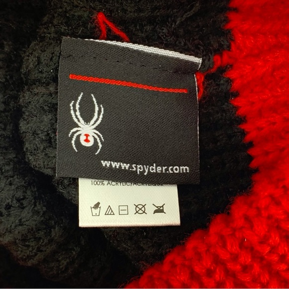 Spyder NWT Mens' Black and Res Colorblock Knit Beanie, OS - Picture 10 of 12
